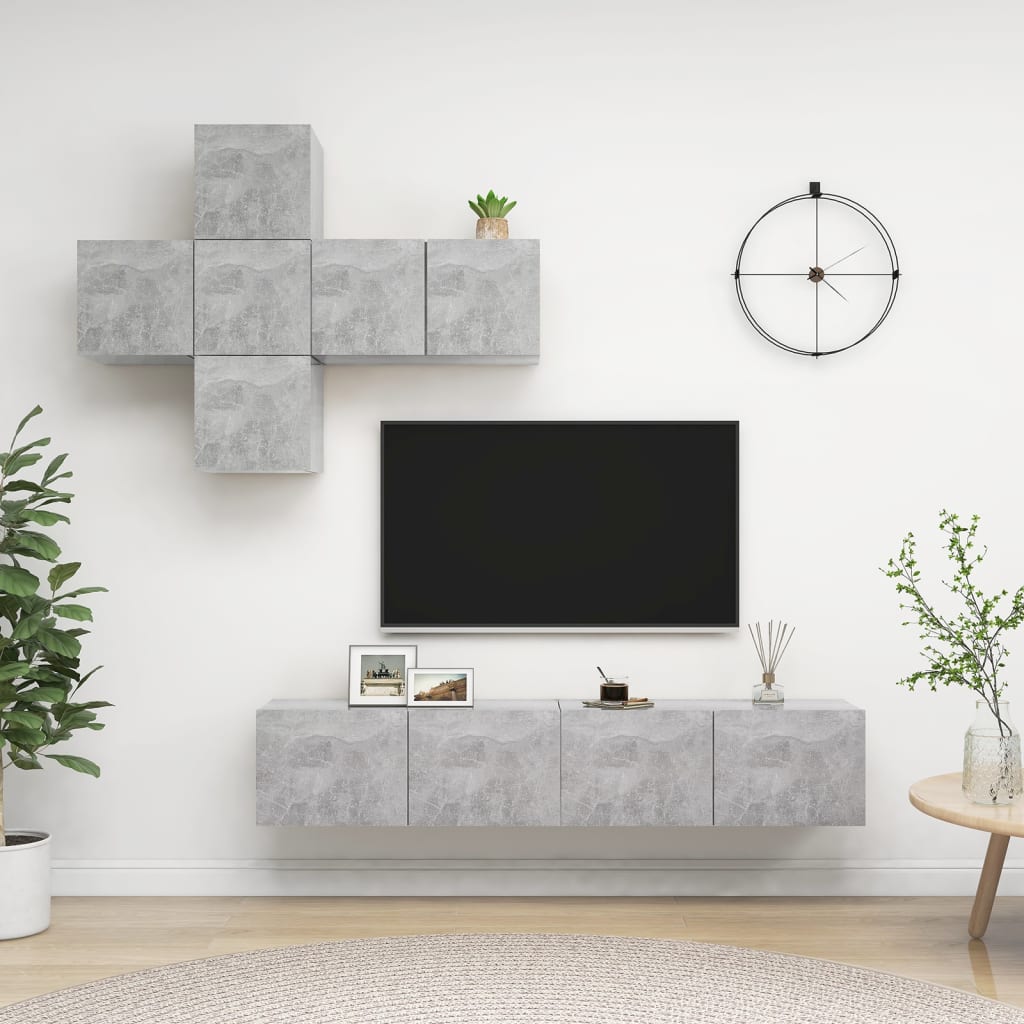7-tlg. TV-Schrank-Set Betongrau Holzwerkstoff