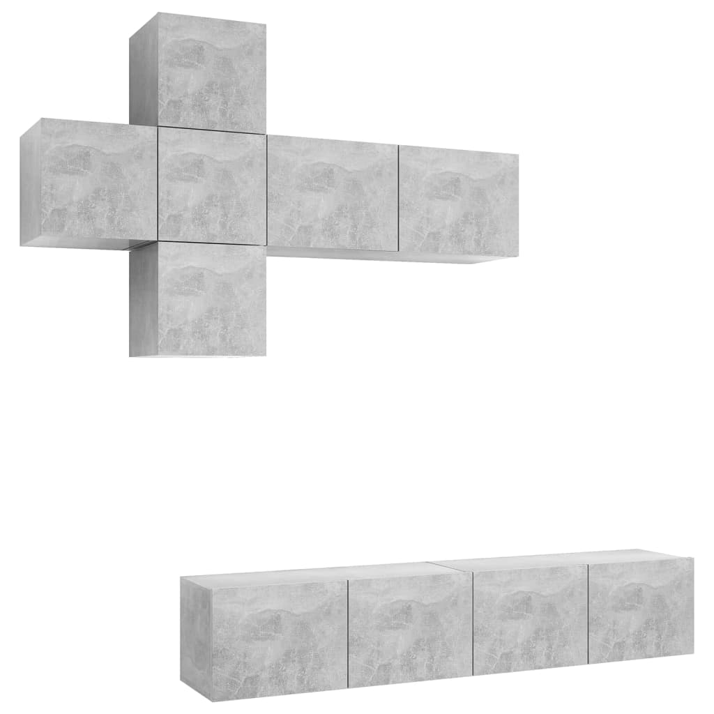 7-tlg. TV-Schrank-Set Betongrau Holzwerkstoff
