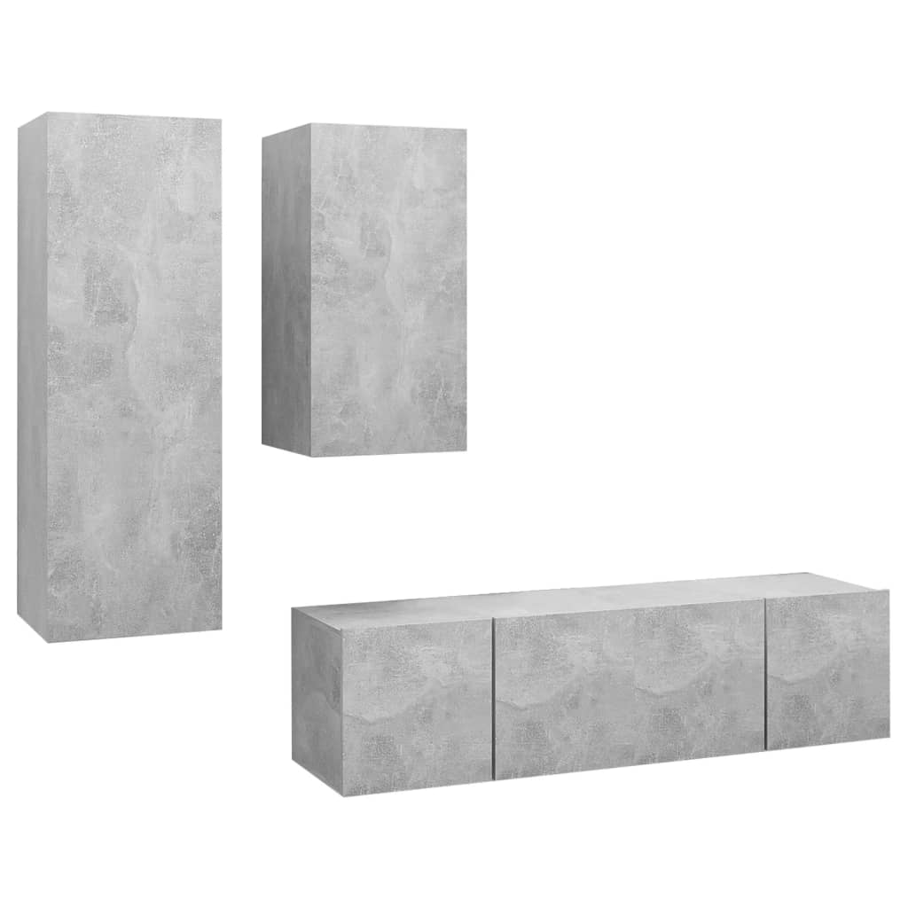 4-tlg. TV-Schrank-Set Betongrau Holzwerkstoff