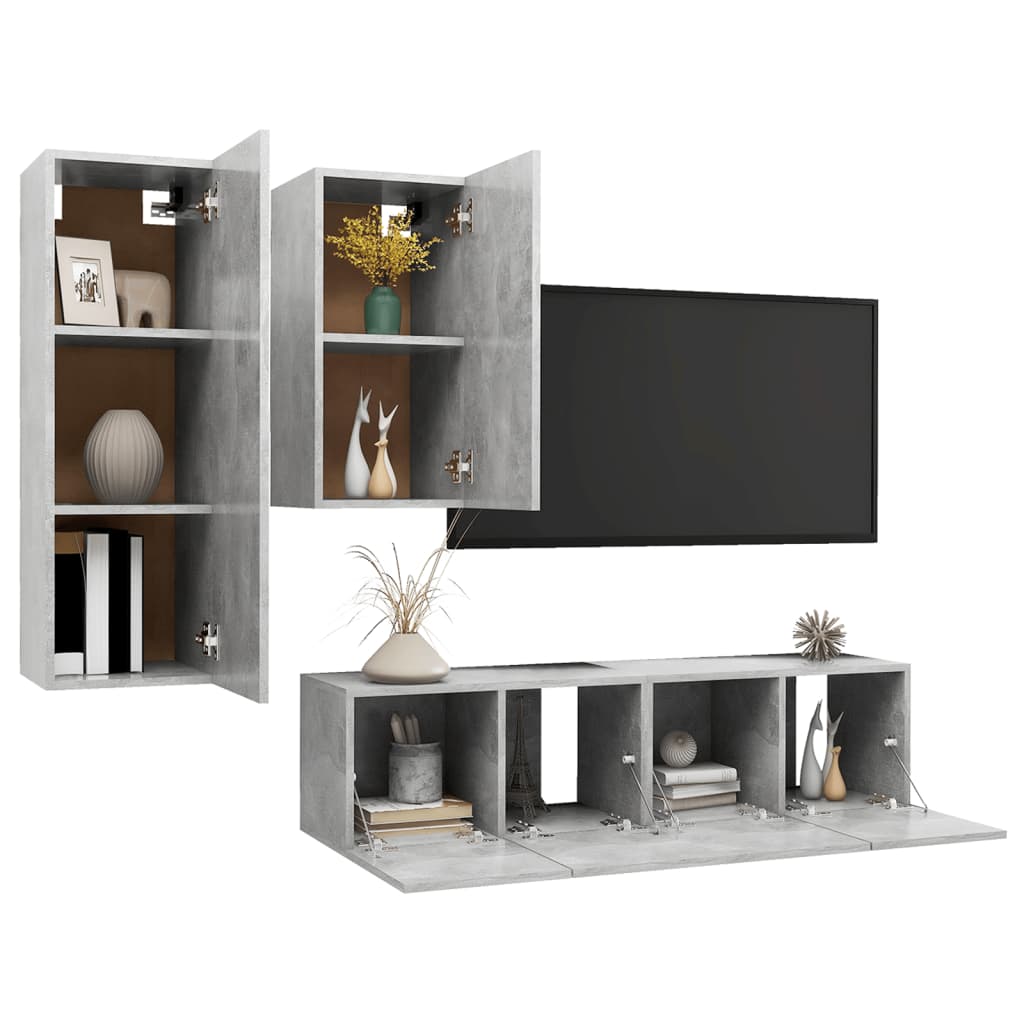 4-tlg. TV-Schrank-Set Betongrau Holzwerkstoff