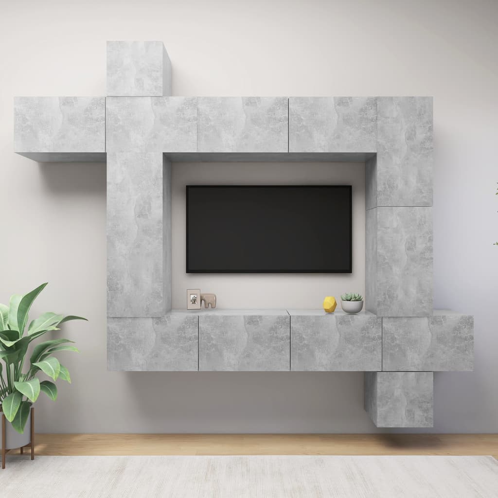 9-tlg. TV-Schrank-Set Betongrau Holzwerkstoff