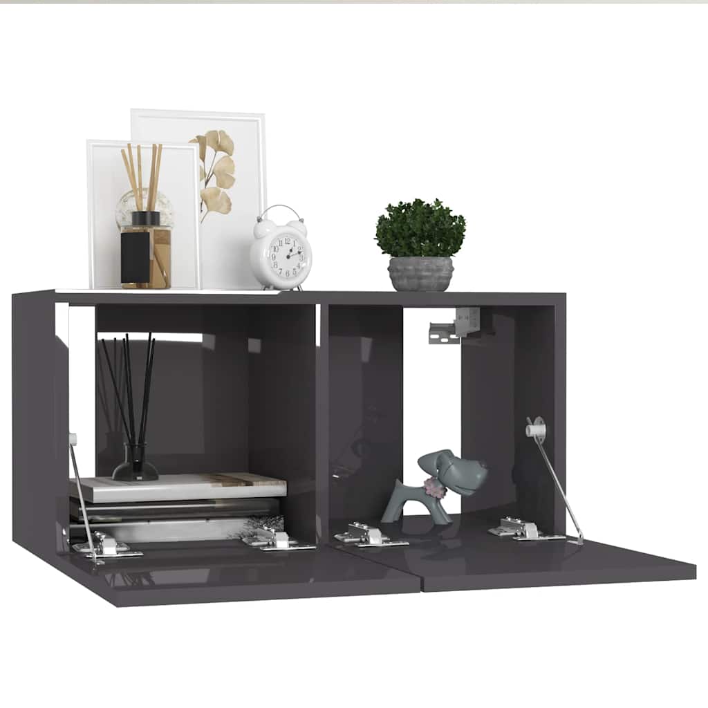 4-tlg. TV-Schrank-Set Hochglanz-Grau Holzwerkstoff