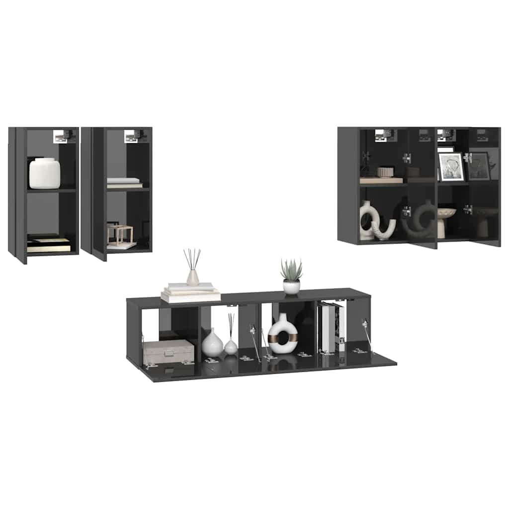 6-tlg. TV-Schrank-Set Hochglanz-Grau Holzwerkstoff