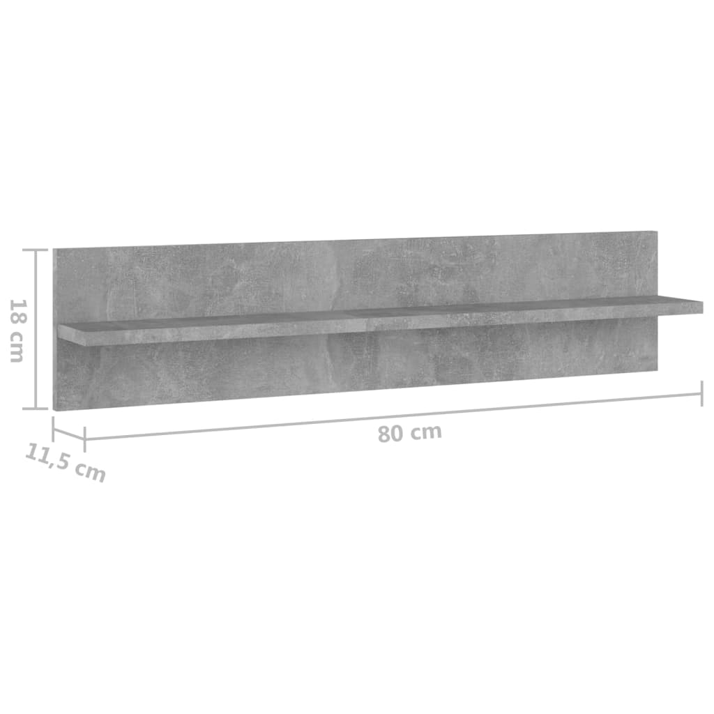 Wandregale 2 Stk. Betongrau 80x11,5x18 cm Holzwerkstoff