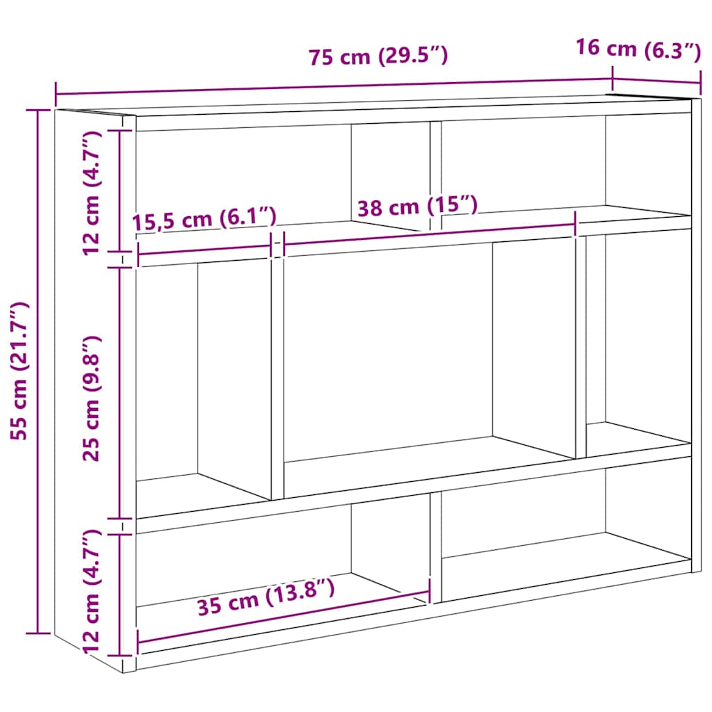 Wandregal Schwarz 75x16x55 cm Holzwerkstoff
