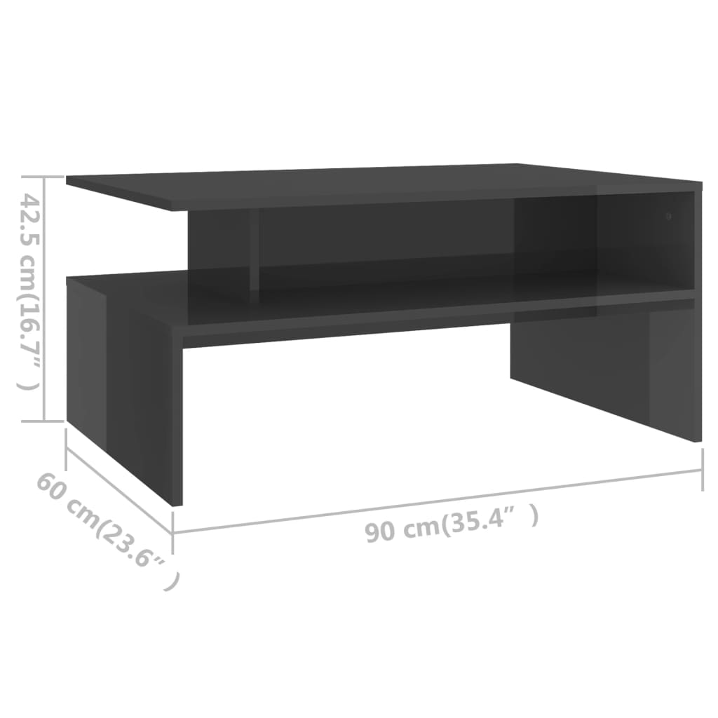 Couchtisch Hochglanz-Grau 90x60x42,5 cm Holzwerkstoff