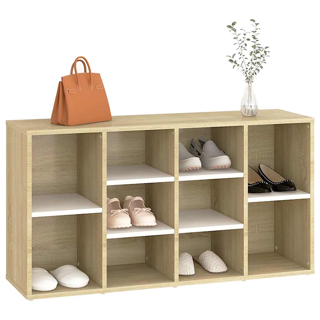 Schuhbank Weiß und Sonoma-Eiche 103x30x55 cm Holzwerkstoff