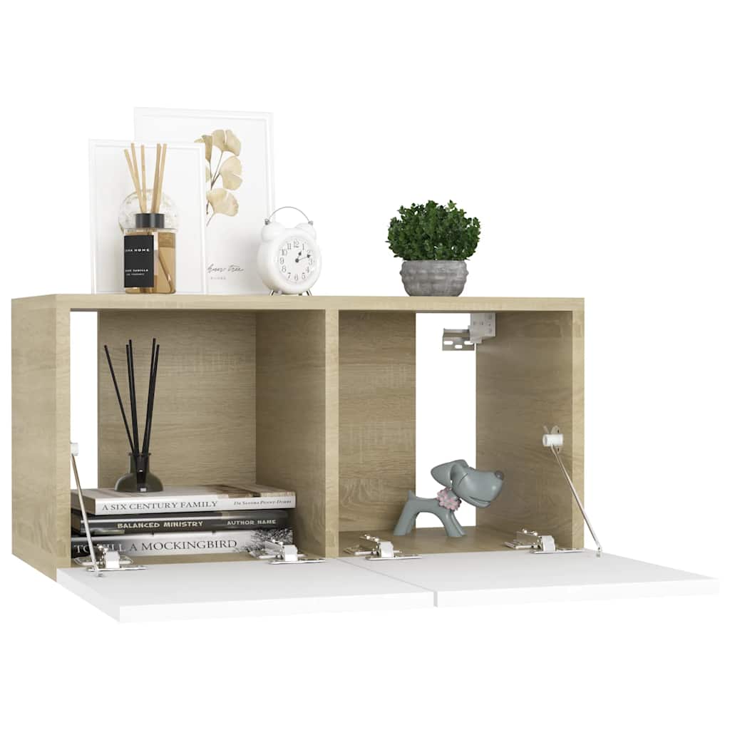 TV-Hängeschrank Weiß und Sonoma-Eiche 60x30x30 cm