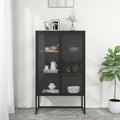Highboard Schwarz 80x35x135 cm Stahl und Gehärtetes Glas