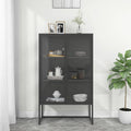 Highboard Anthrazit 80x35x135 cm Stahl und Gehärtetes Glas