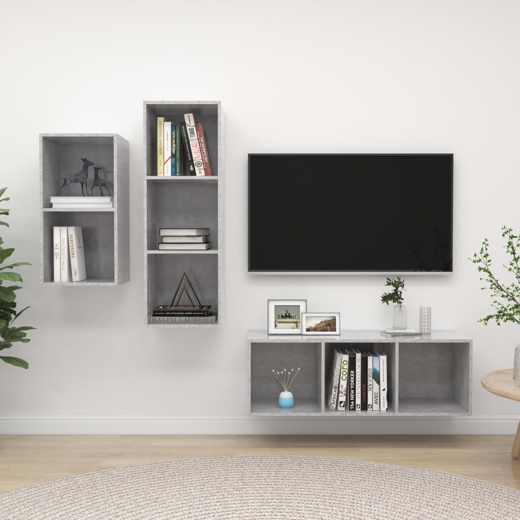 3-tlg. TV-Schrank-Set Betongrau Holzwerkstoff