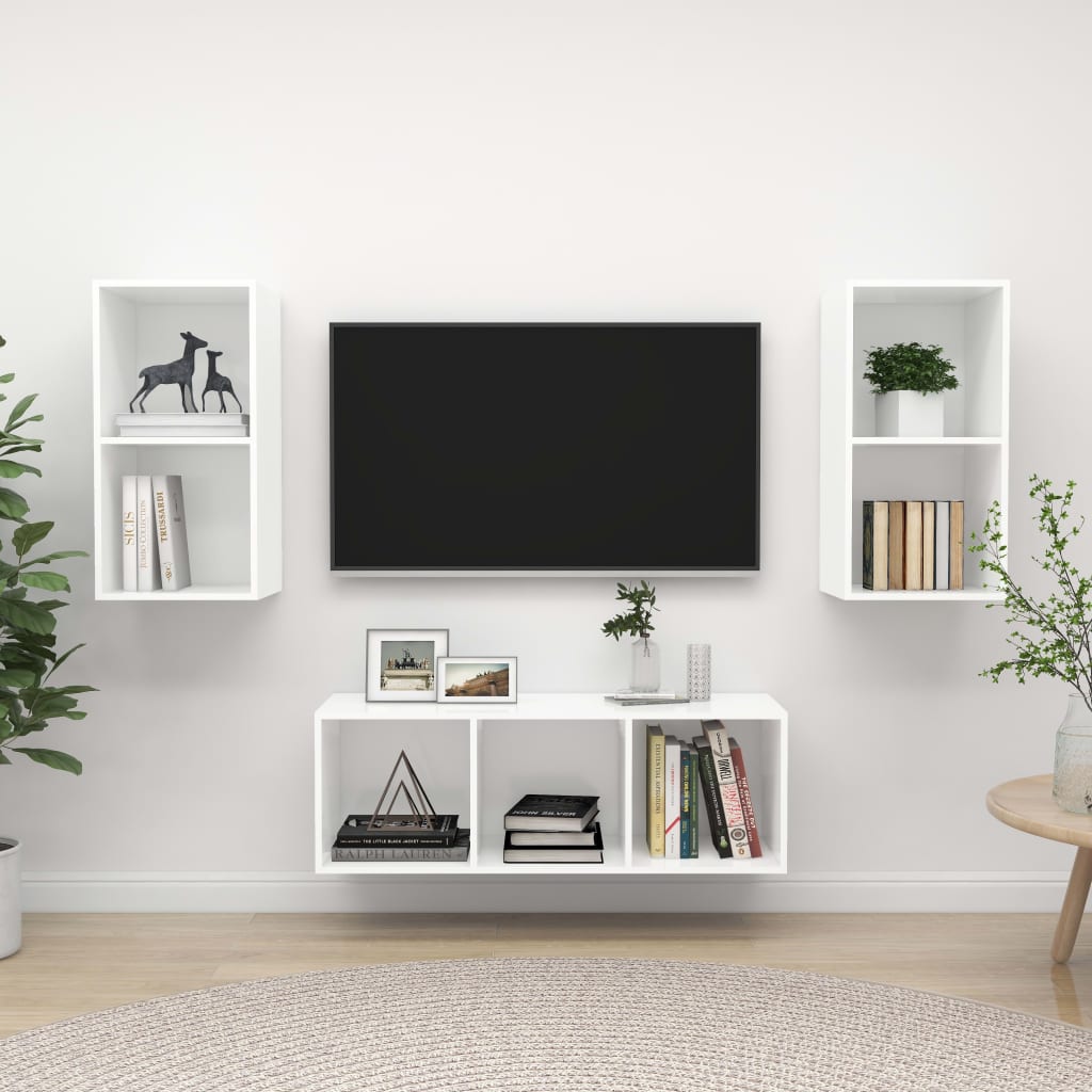 3-tlg. TV-Schrank-Set Weiß Holzwerkstoff