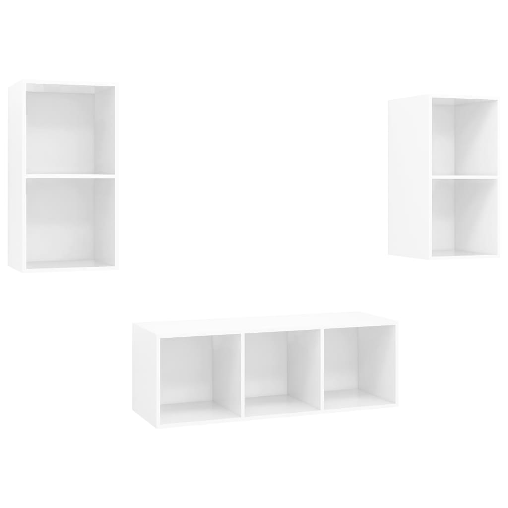 3-tlg. TV-Schrank-Set Hochglanz-Weiß Holzwerkstoff