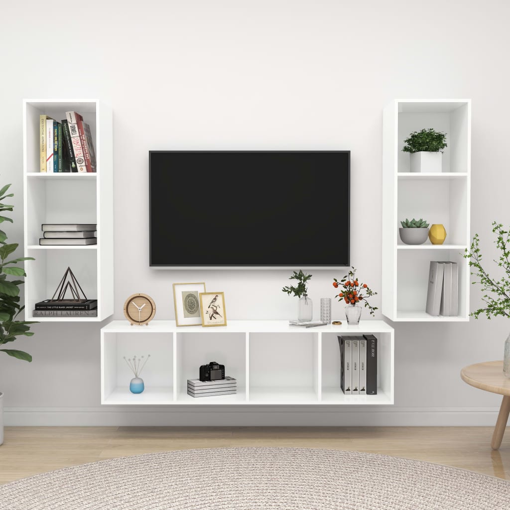 3-tlg. TV-Schrank-Set Weiß Holzwerkstoff