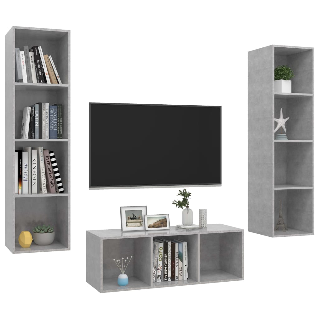 3-tlg. TV-Schrank-Set Betongrau Holzwerkstoff