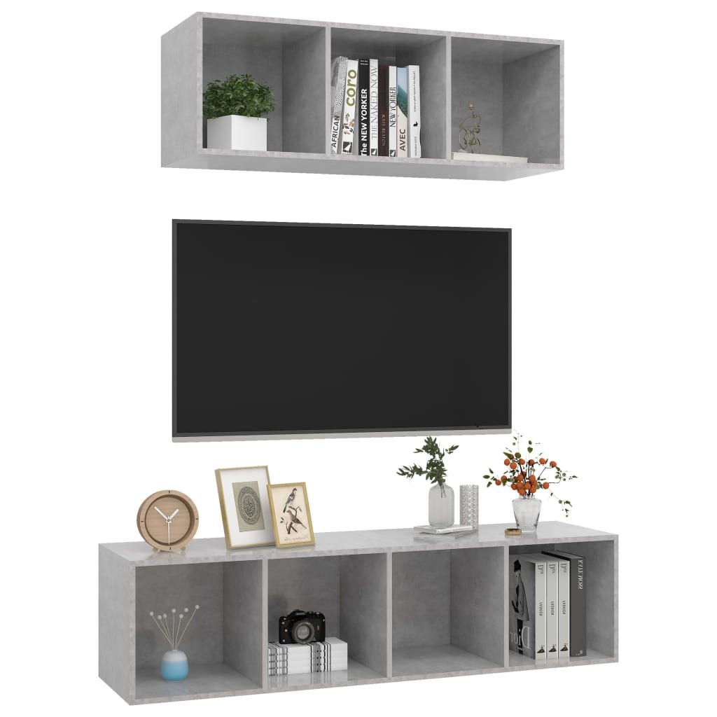 2-tlg. TV-Schrank-Set Betongrau Holzwerkstoff
