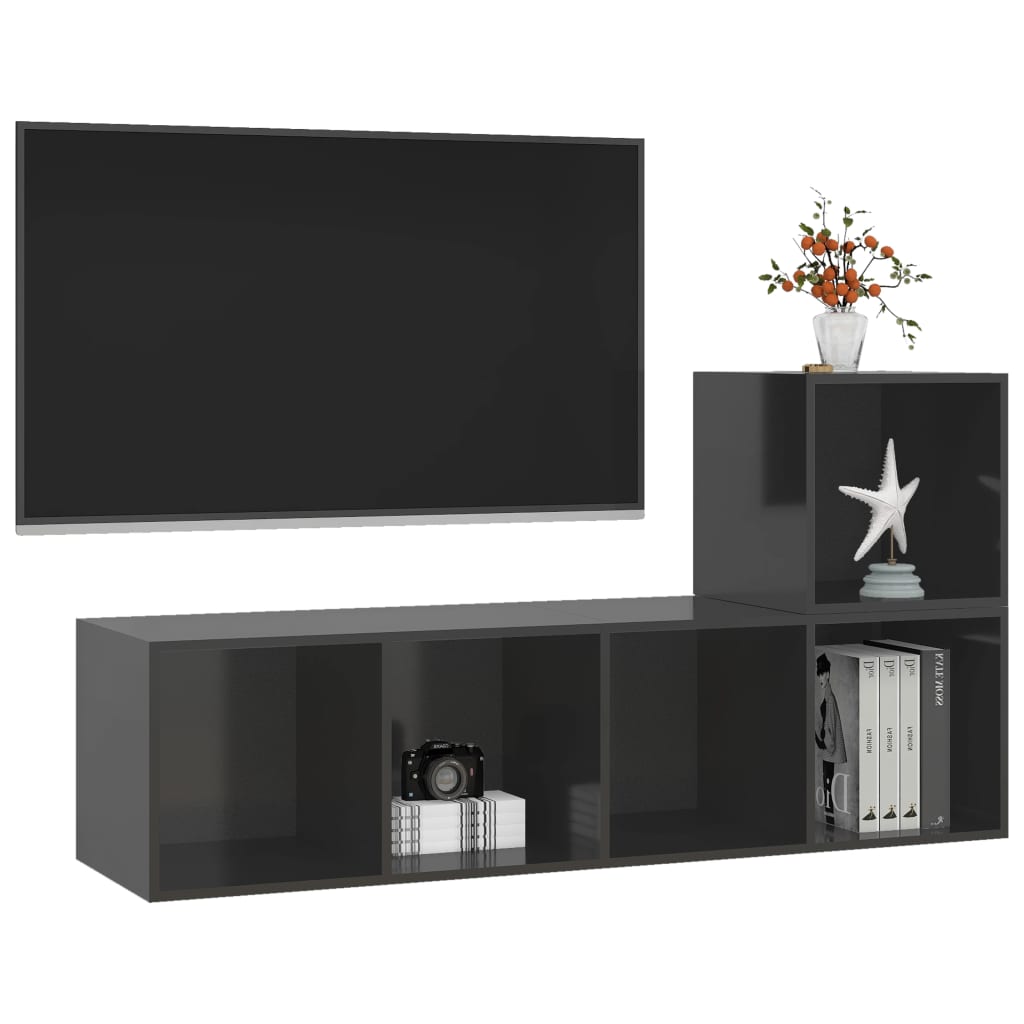 2-tlg. TV-Schrank-Set Hochglanz-Grau Holzwerkstoff
