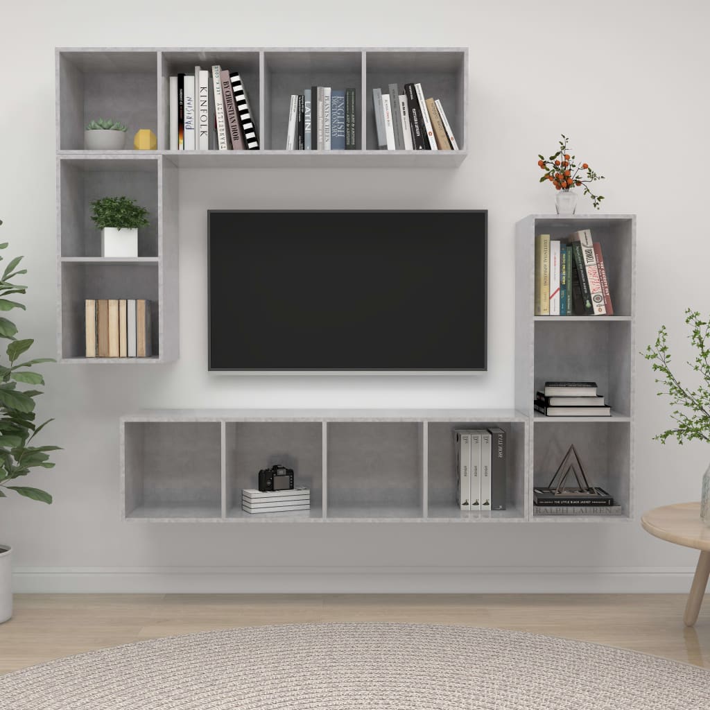 4-tlg. TV-Schrank-Set Betongrau Holzwerkstoff