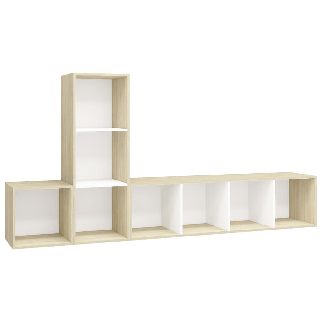 3-tlg. TV-Schrank-Set Weiß Sonoma-Eiche Holzwerkstoff