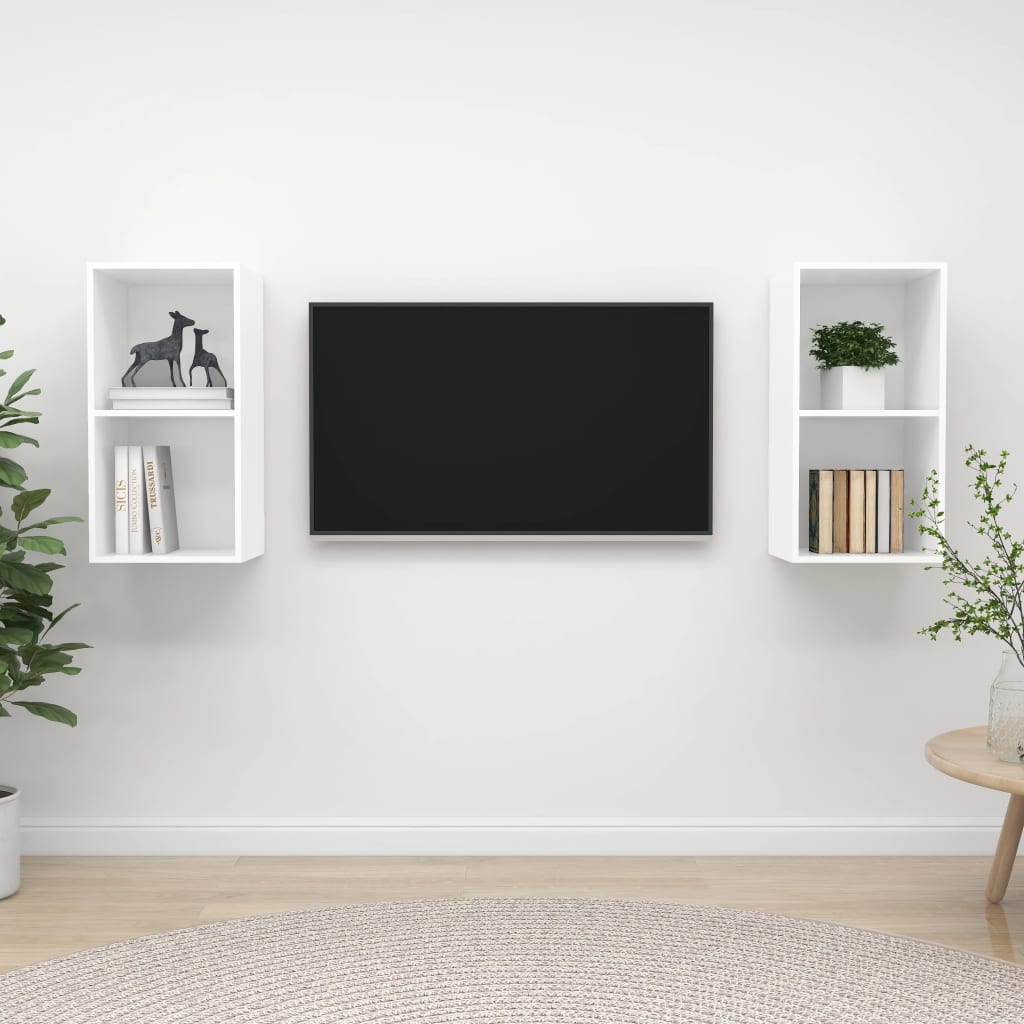 TV-Wandschränke 2 Stk. Weiß Holzwerkstoff