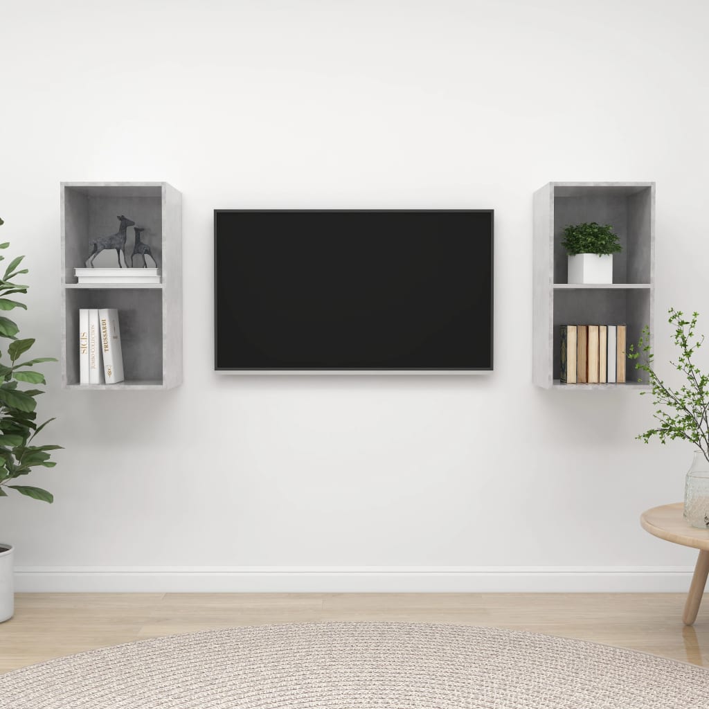 TV-Wandschränke 2 Stk. Betongrau Holzwerkstoff