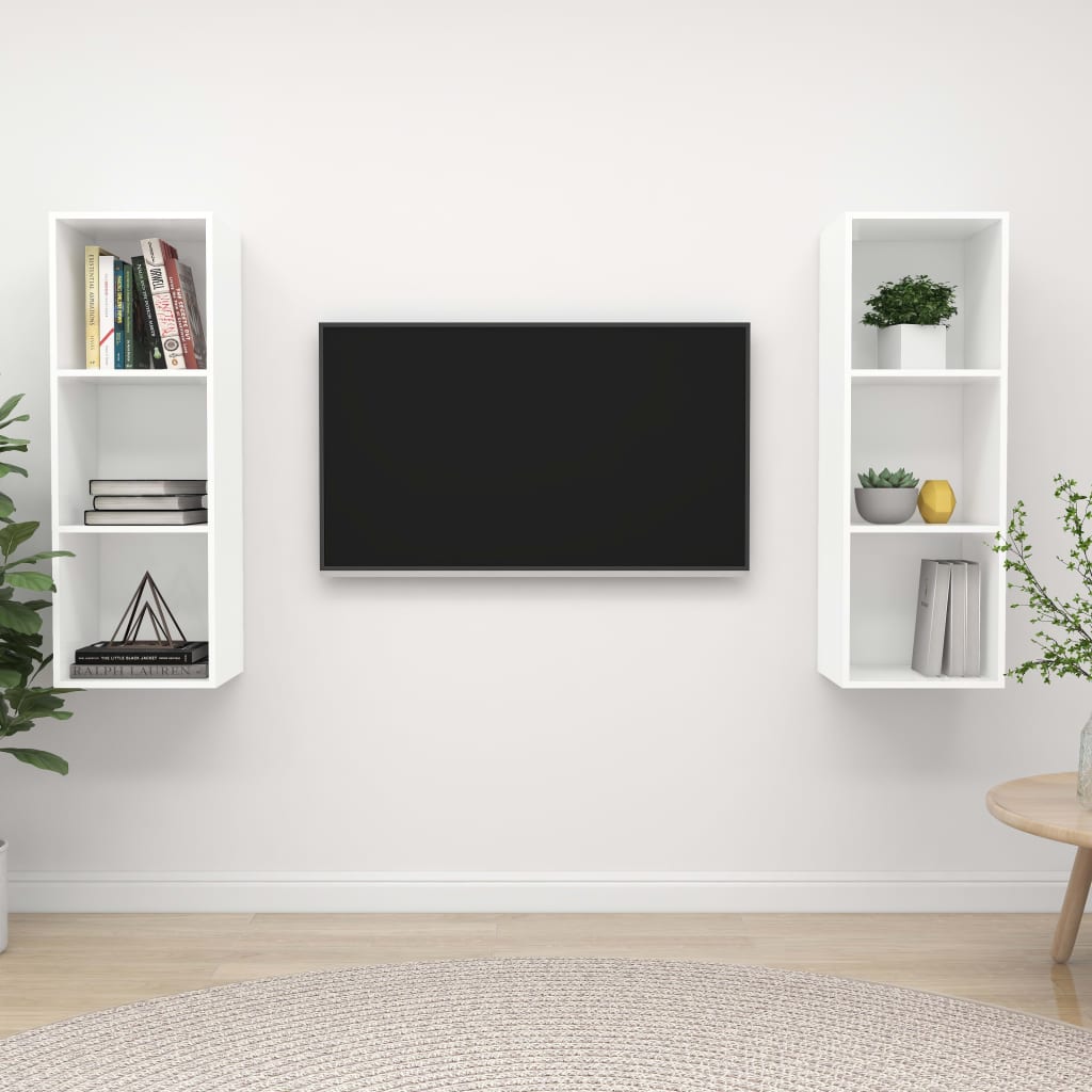 TV-Wandschränke 2 Stk. Weiß Holzwerkstoff