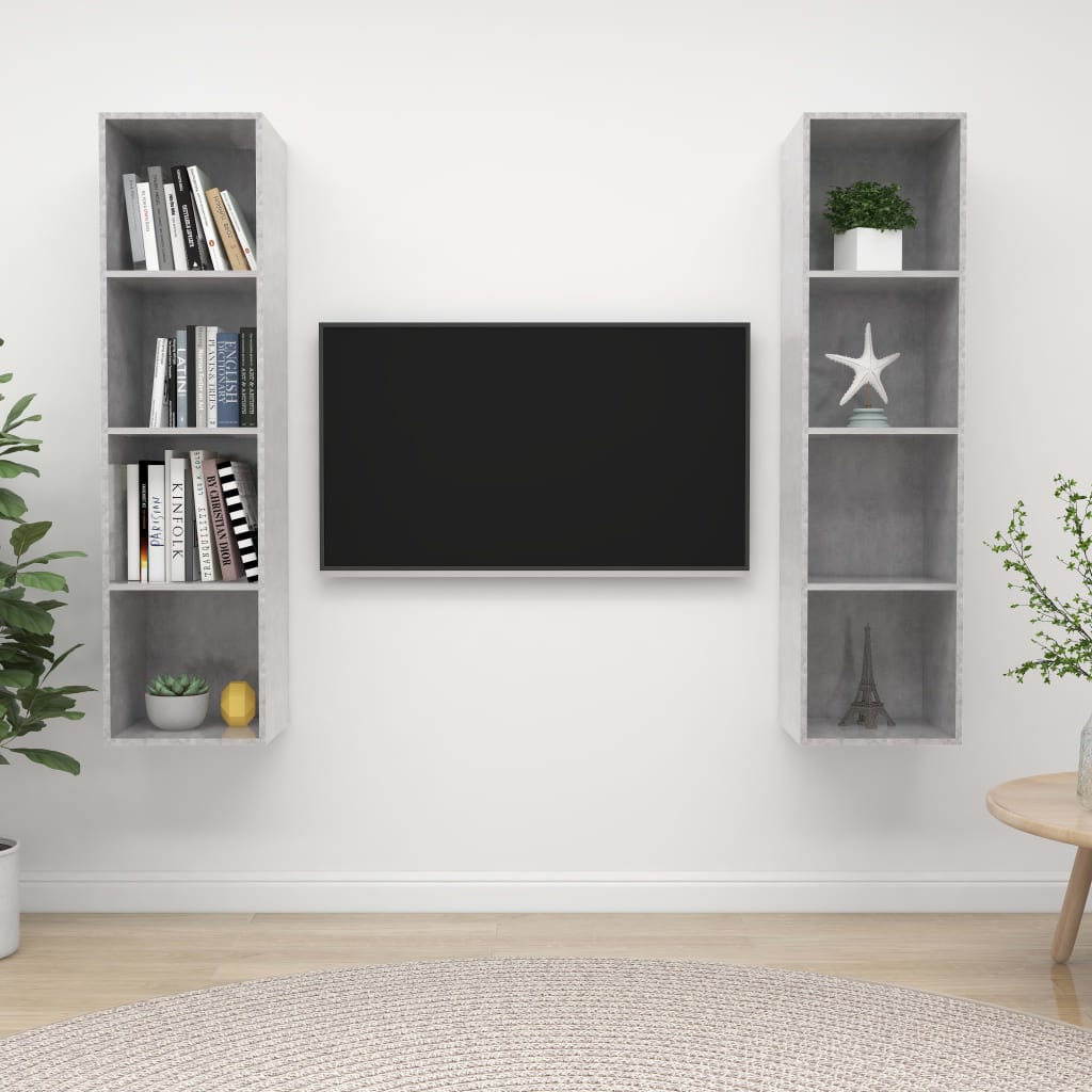 TV-Wandschränke 2 Stk. Betongrau Holzwerkstoff