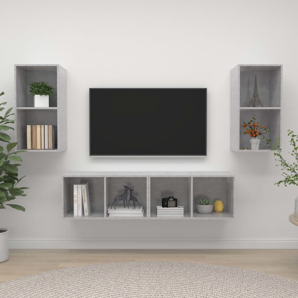 TV-Wandschränke 4 Stk. Betongrau Holzwerkstoff