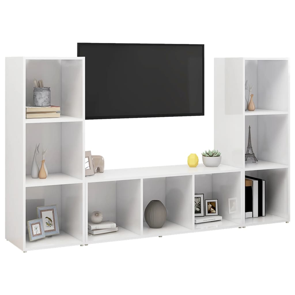 TV-Schränke 3 Stk. Weiß 107x35x37 cm Holzwerkstoff