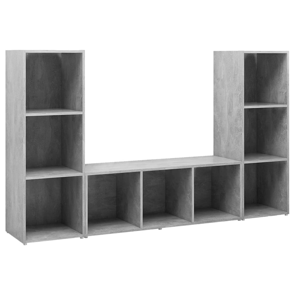 TV-Schränke 3 Stk. Betongrau 107x35x37 cm Holzwerkstoff