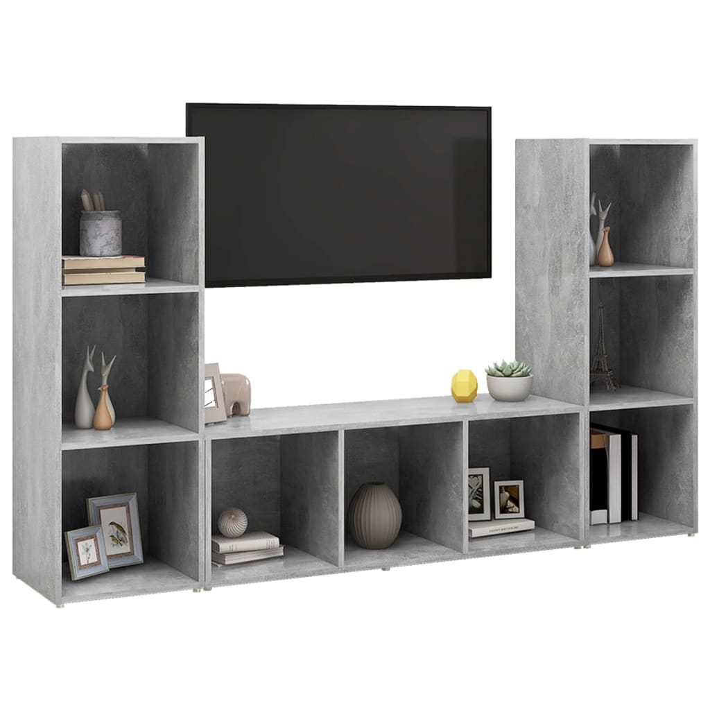 TV-Schränke 3 Stk. Betongrau 107x35x37 cm Holzwerkstoff