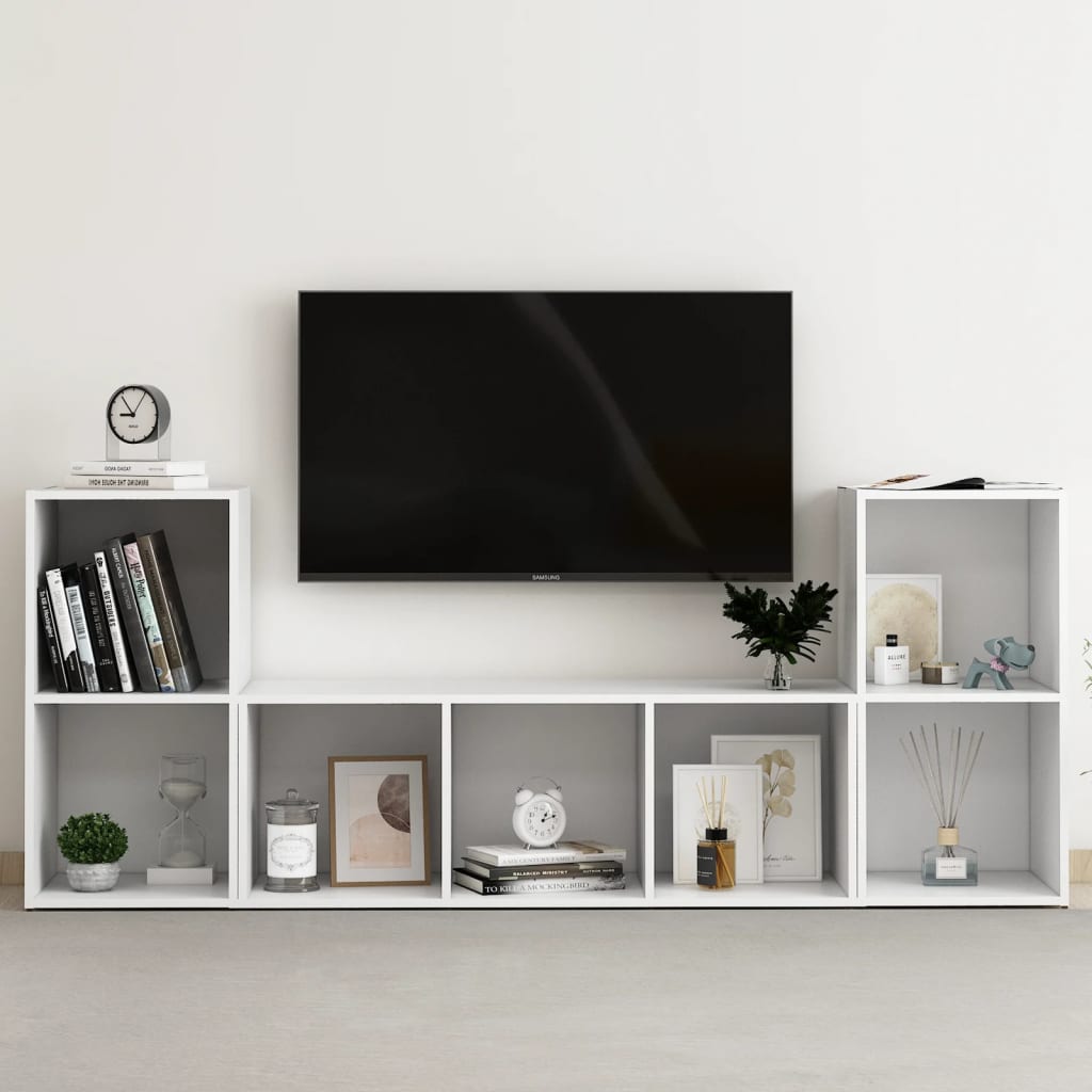 3-tlg. TV-Schrank-Set Weiß Holzwerkstoff