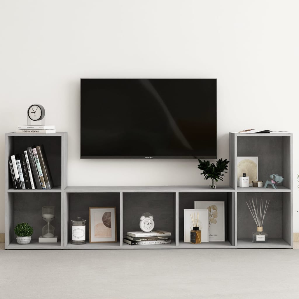 3-tlg. TV-Schrank-Set Betongrau Holzwerkstoff