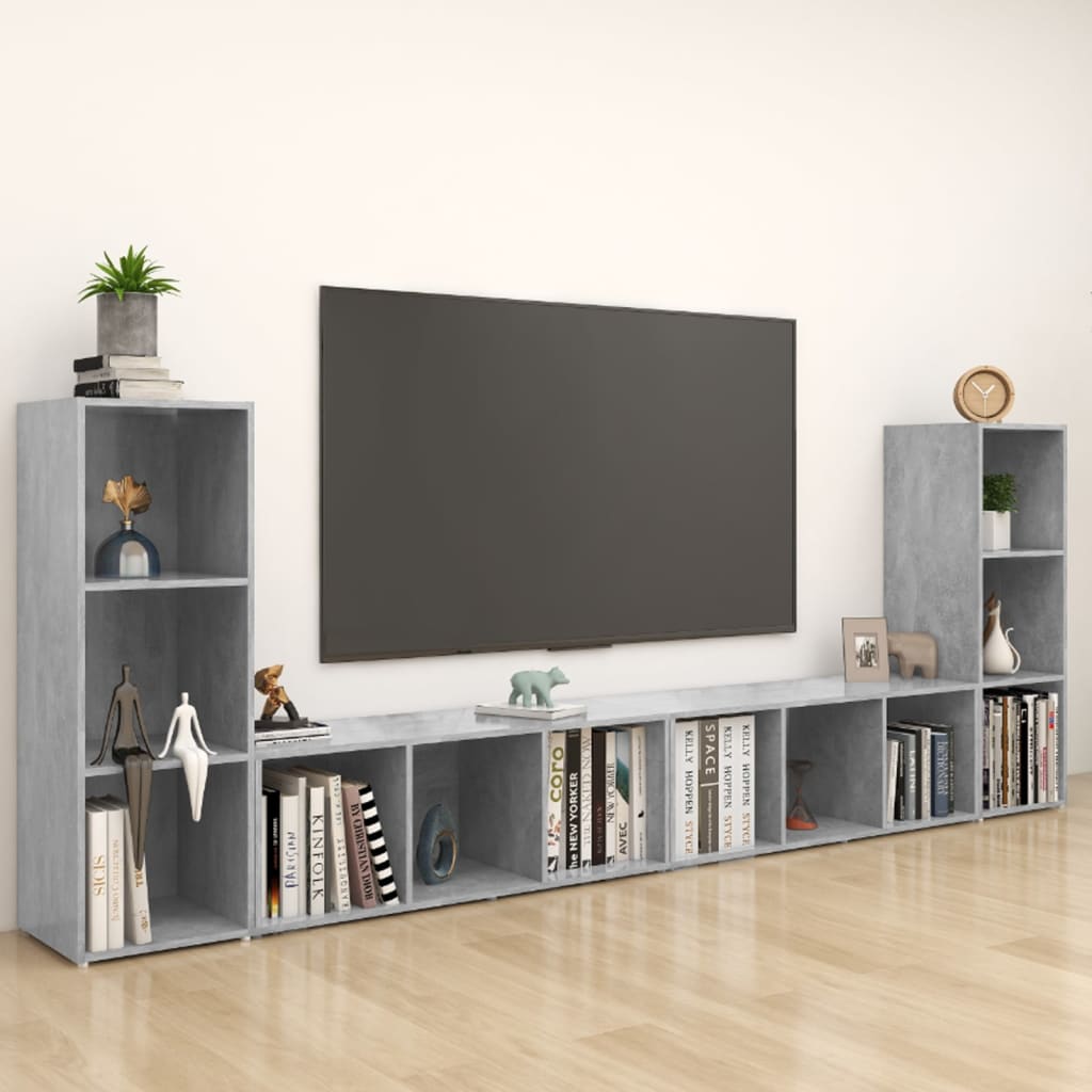 TV-Schränke 4 Stk. Betongrau 107x35x37 cm Holzwerkstoff