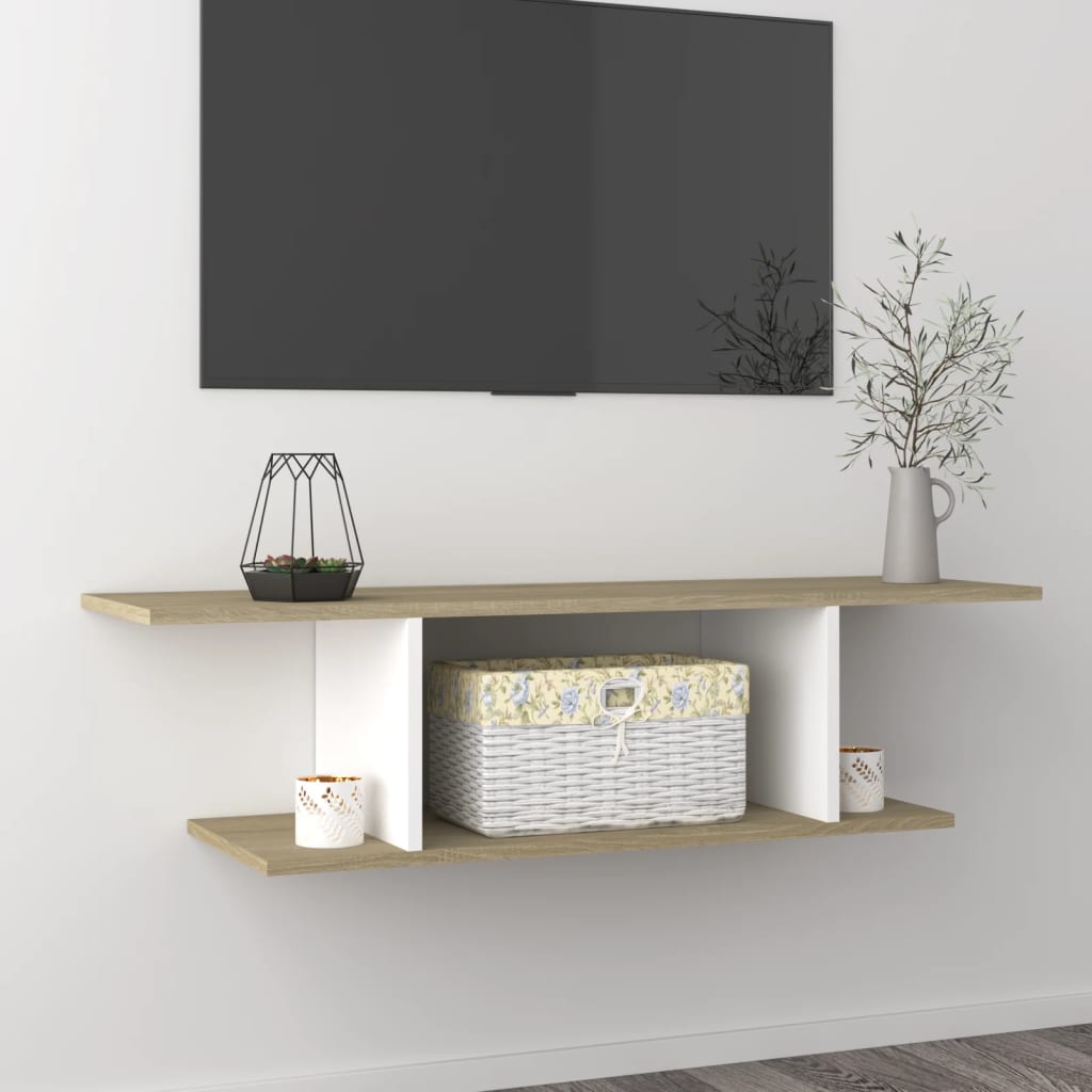 TV-Wandschrank Weiß Sonoma-Eiche 103x30x26,5 cm