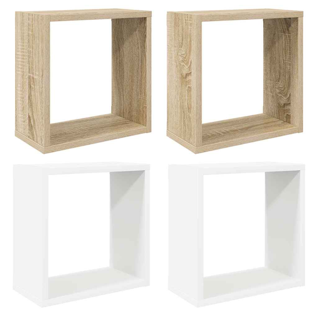 Würfelregale 4 Stk. Weiß und Sonoma-Eiche 30x15x30 cm
