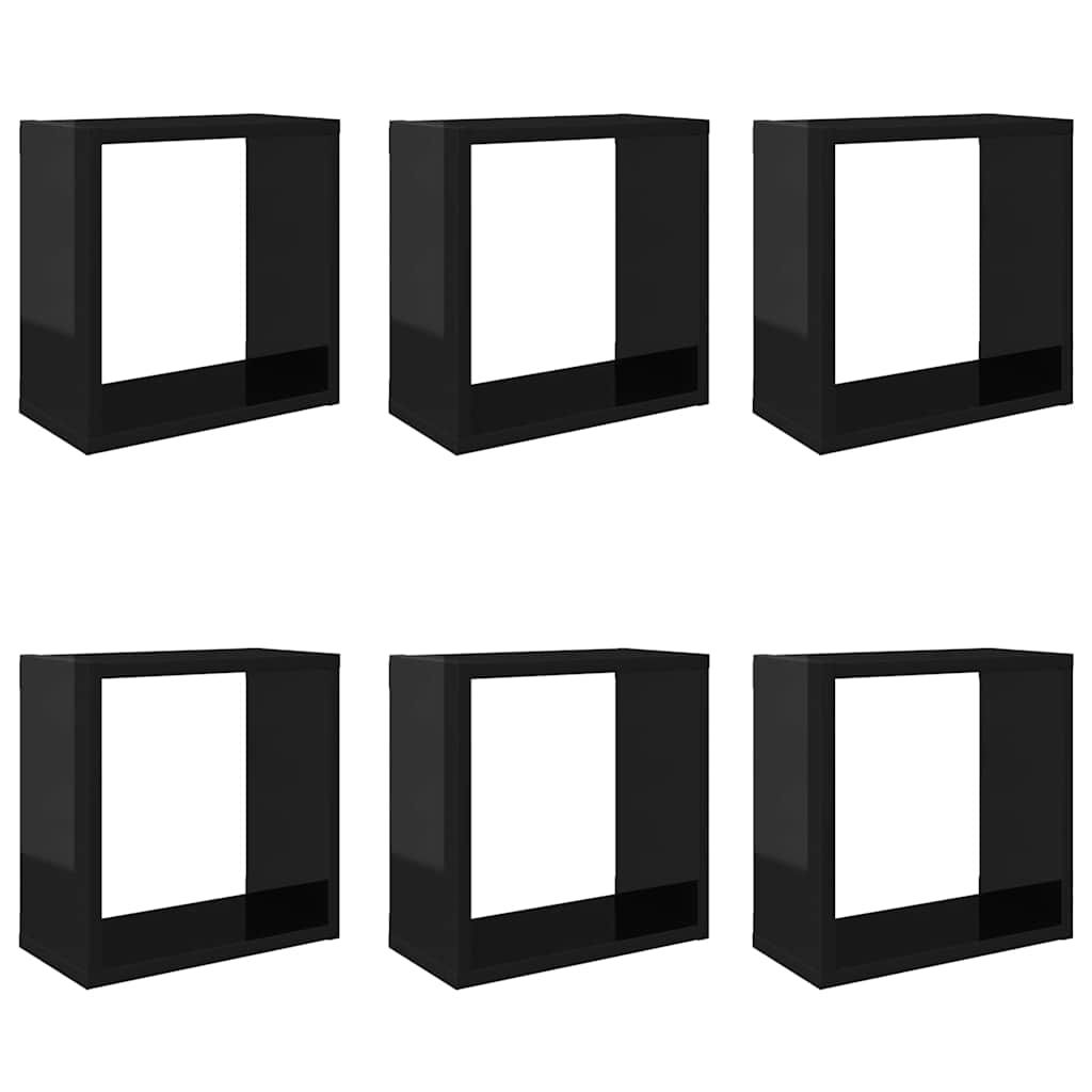 Würfelregale 6 Stk. Hochglanz-Schwarz 30x15x30 cm