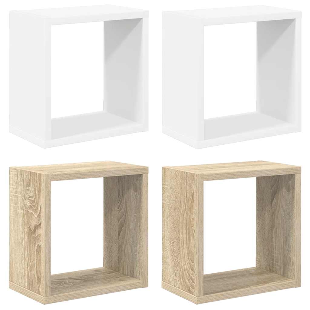 Würfelregale 4 Stk. Weiß und Sonoma-Eiche 26x15x26 cm