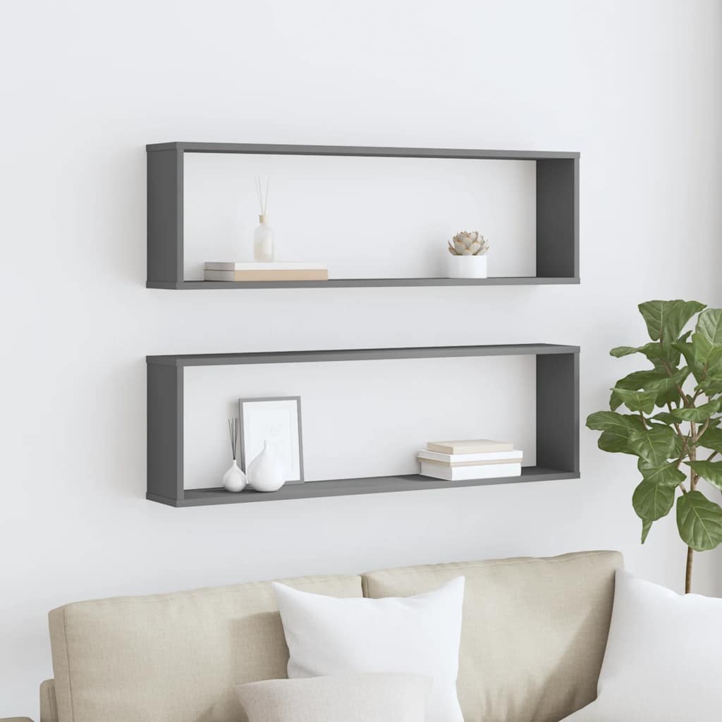 Würfelregale 2 Stk. Grau 100x15x30 cm Holzwerkstoff