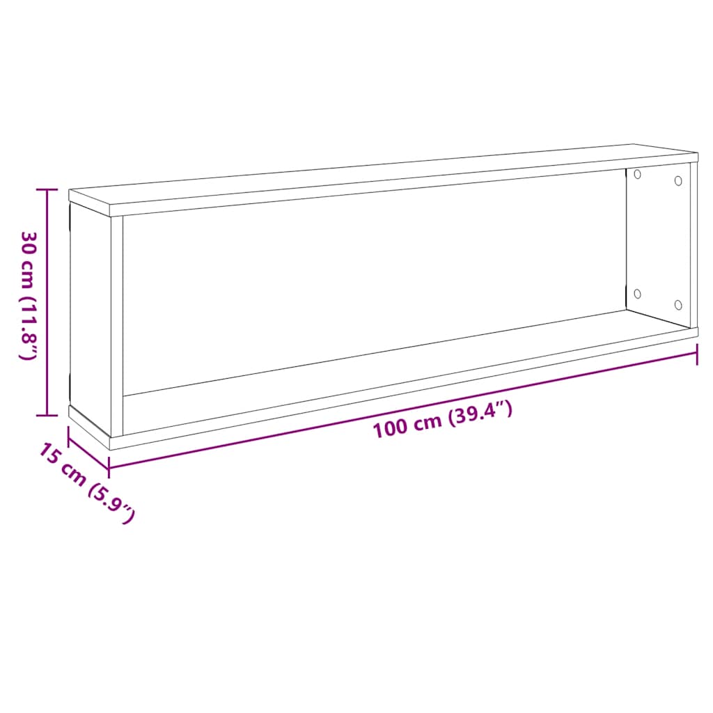 Würfelregale 2 Stk. Grau 100x15x30 cm Holzwerkstoff