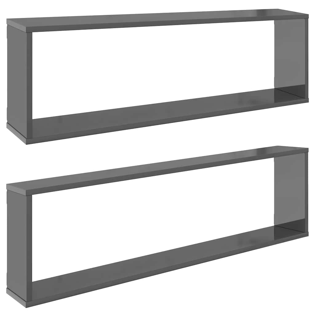 Würfelregale 2 Stk. Hochglanz-Grau 100x15x30 cm Holzwerkstoff