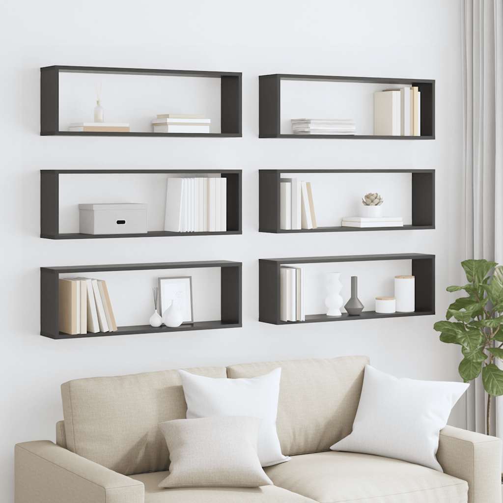 Würfelregale 6 Stk. Grau 80x15x26,5 cm Holzwerkstoff