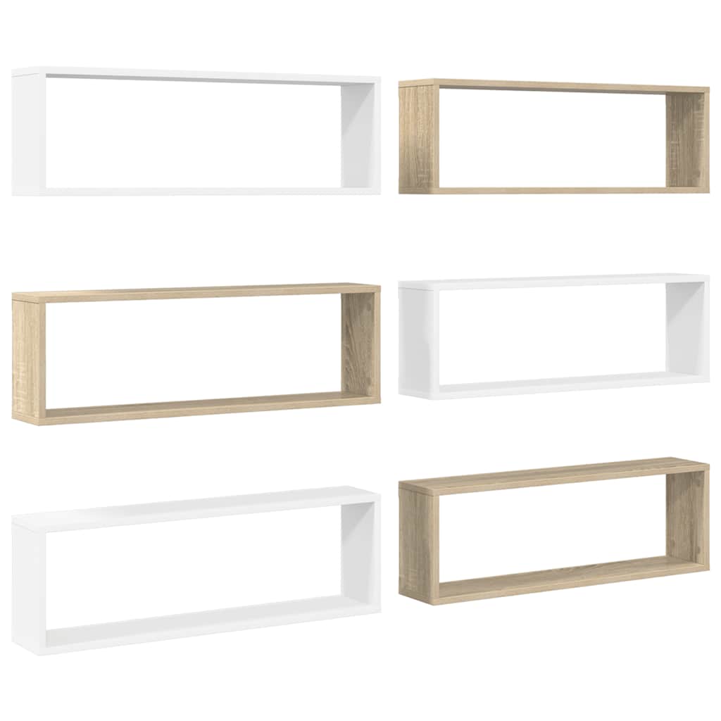 Würfelregale 6Stk. Weiß Sonoma-Eiche 80x15x26,5cm Holzwerkstoff