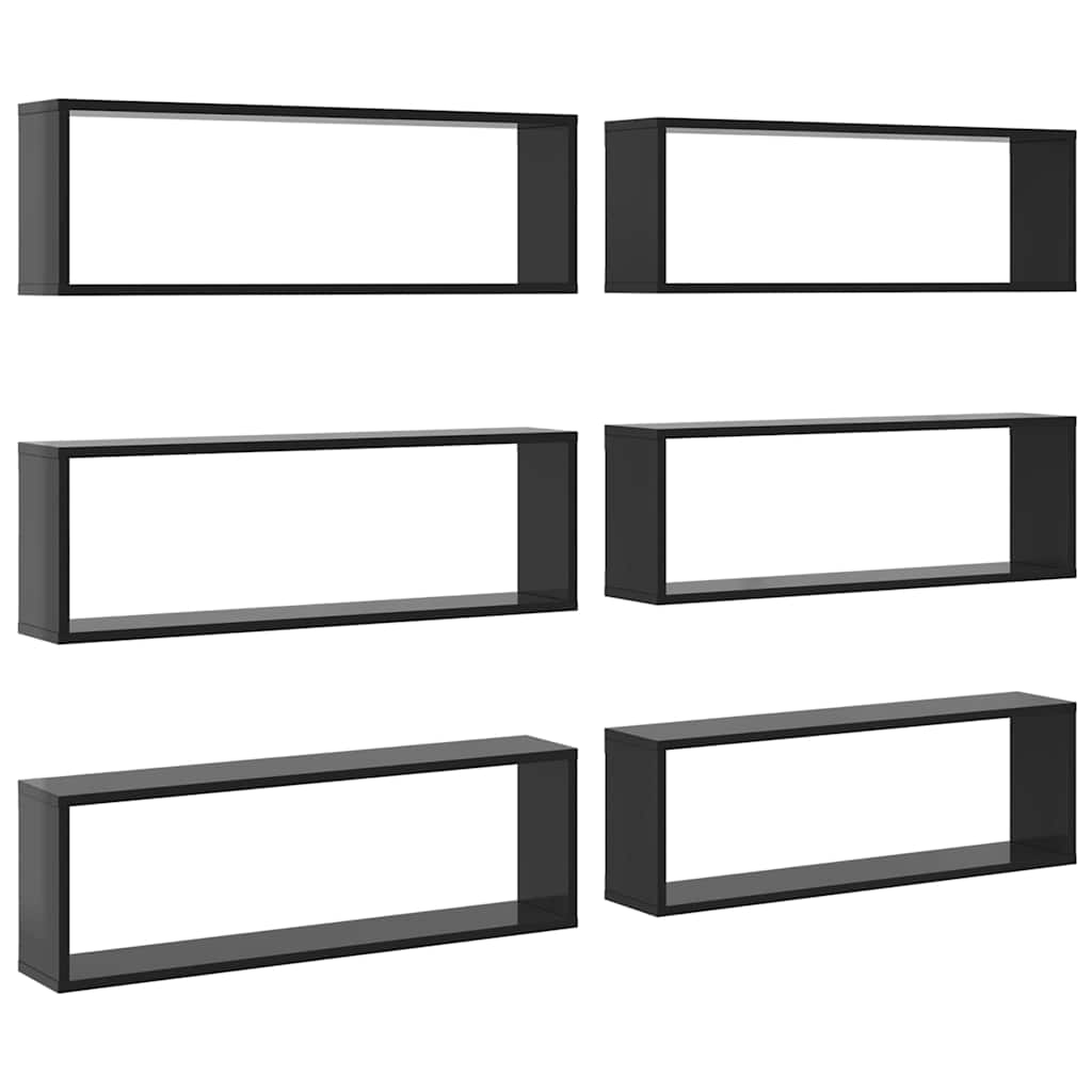 Würfelregale 6 Stk. Hochglanz-Grau 80x15x26,5 cm Holzwerkstoff