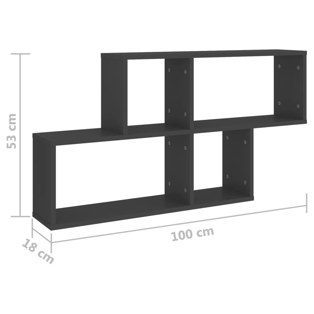 Wandregal Grau 100x18x53 cm Holzwerkstoff