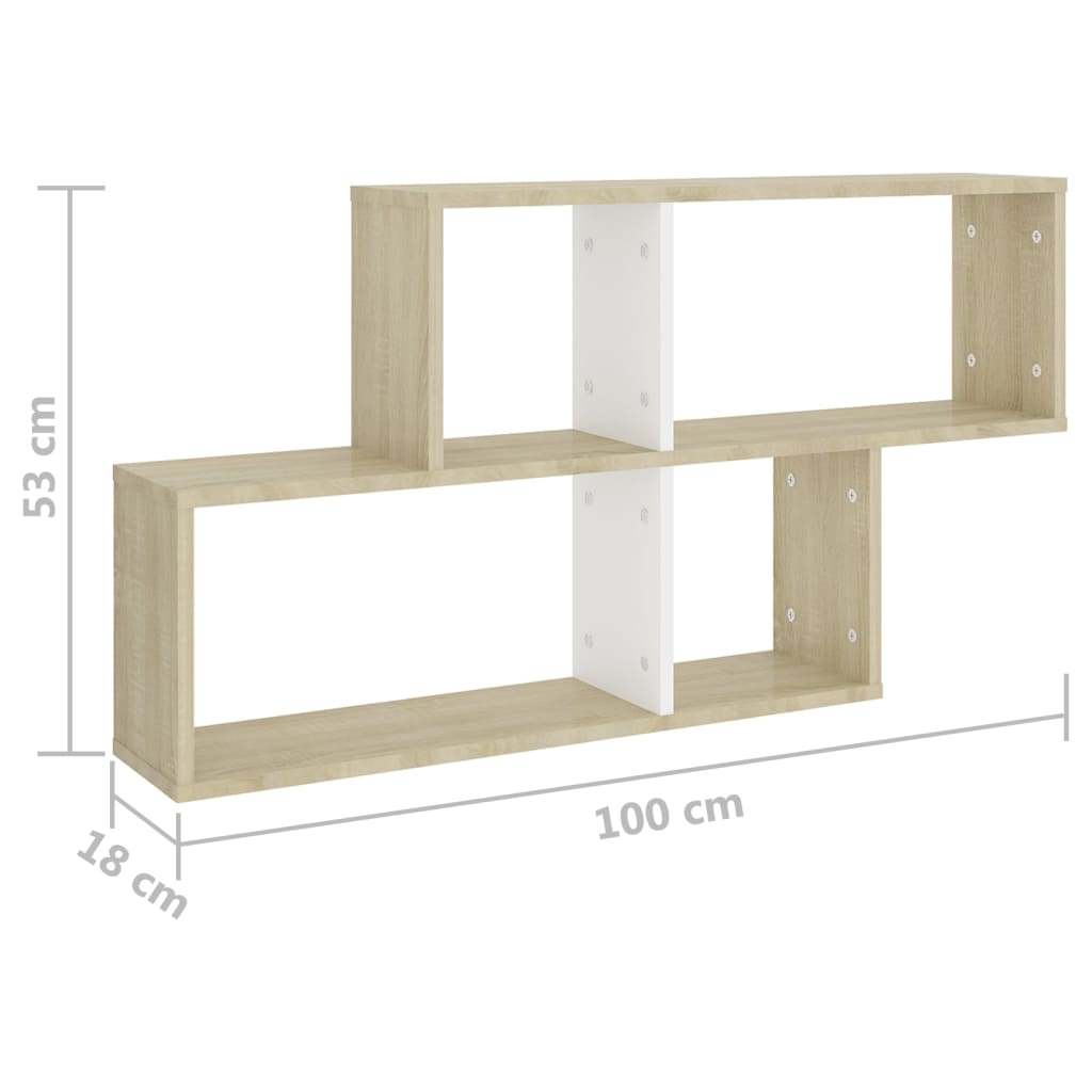 Wandregal Weiß und Sonoma-Eiche 100x18x53 cm Holzwerkstoff