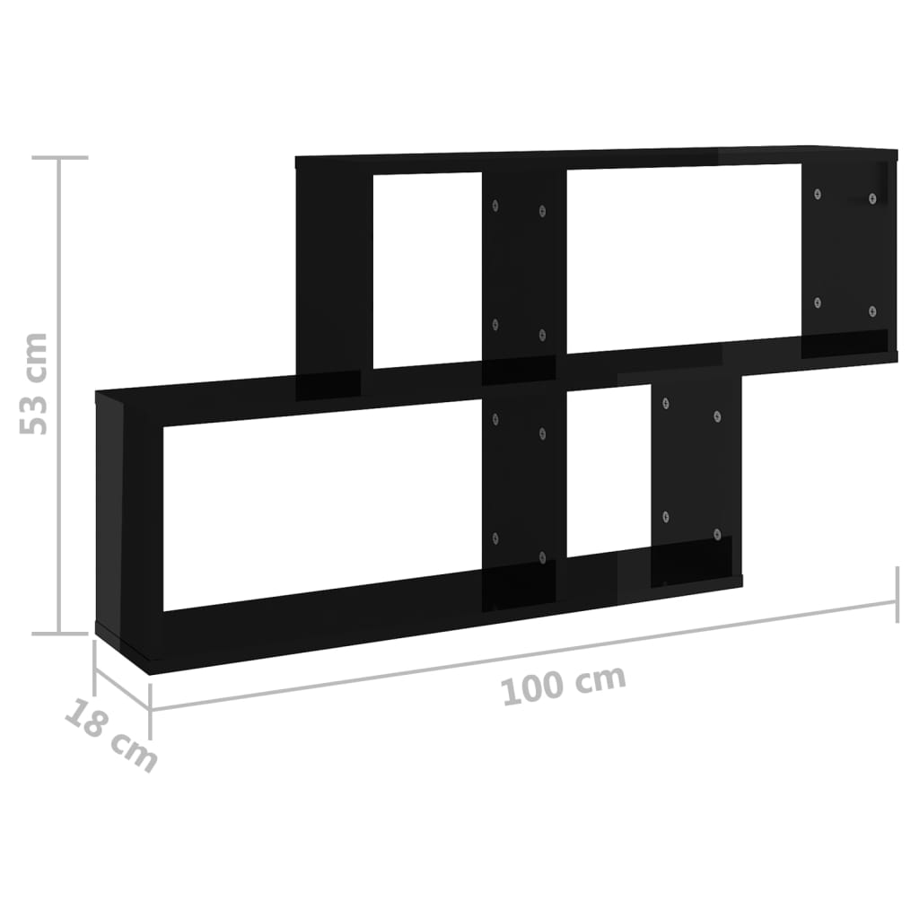 Wandregal Hochglanz-Schwarz 100x18x53 cm Holzwerkstoff