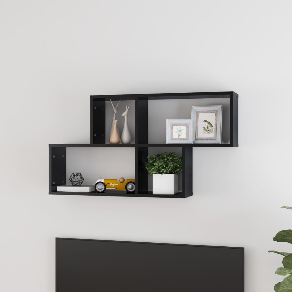 Wandregal Hochglanz-Schwarz 100x18x53 cm Holzwerkstoff