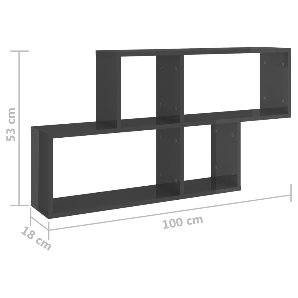 Wandregal Hochglanz-Grau 100x18x53 cm Holzwerkstoff