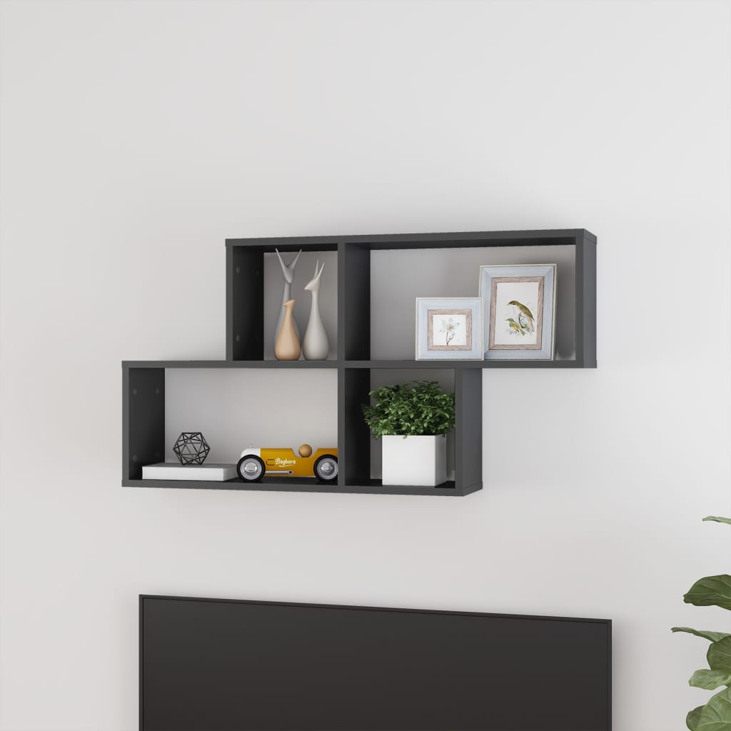 Wandregal Hochglanz-Grau 100x18x53 cm Holzwerkstoff